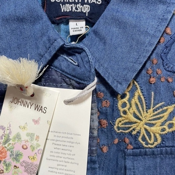 Johnny Was Moonlight Tie Dye Patchwork Military Jacket L Denim Embroidered - Picture 8 of 12